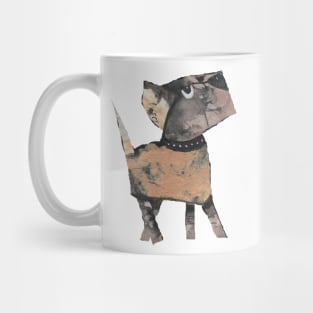 Dog, collaged woof woof on cream. Mug